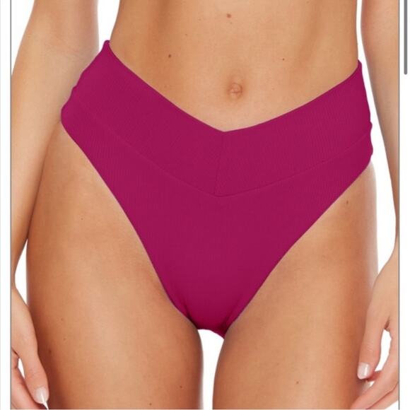 BECCA Elise Banded High Waist Bikini Bottom in Pomegranate Small NWT - Picture 1 of 9